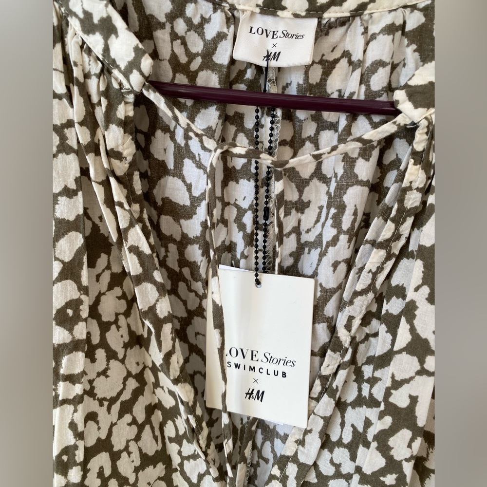 H&M hm Tiered Patterned Wide-cut V neck Tunic Mini Dress Cotton Cover Up XS NWT - Picture 12 of 16